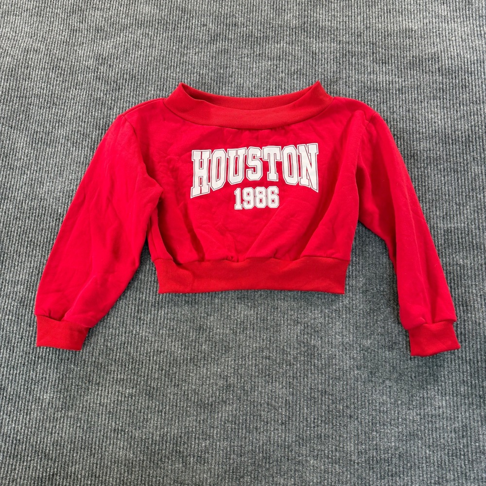 SHEIN Houston 1986 Red Cropped Sweatshirt Womens Size Large Retro Graphic Top